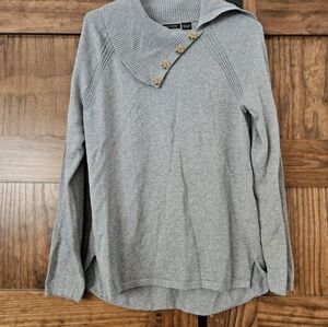 Gray M Jeanne Pierre Sweater Neckline Buttons Medium Cotton Cozy Henley Tunic
